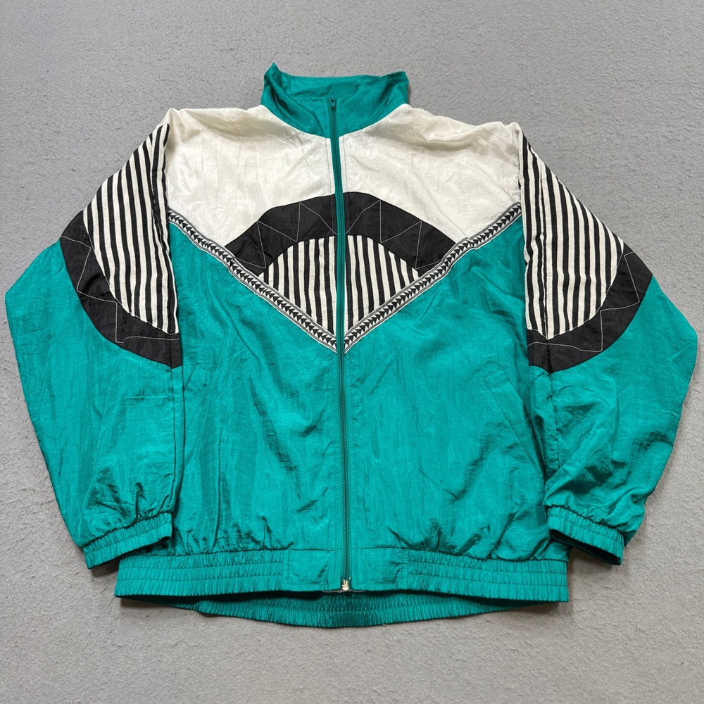 Vintage 90s Laura Katherine Jacket Women's M Teal Geometric Track Windbreaker